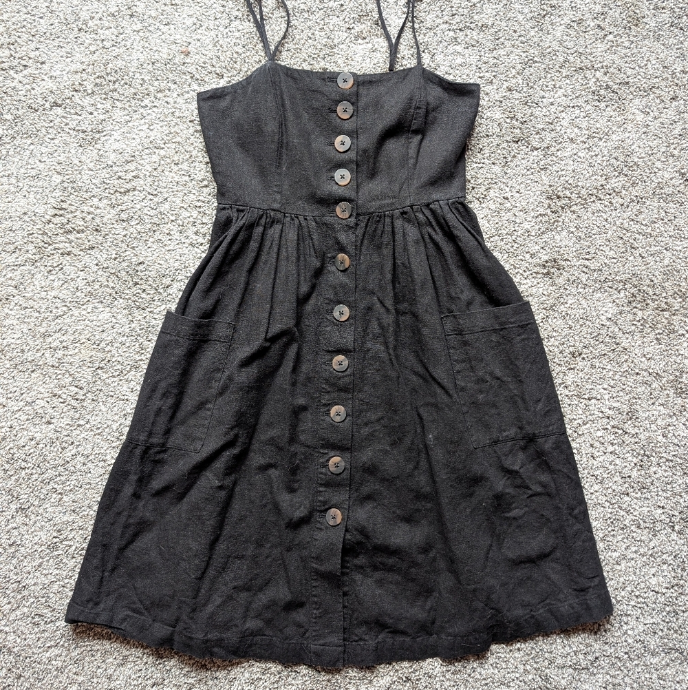 Linen Black Button-Down Dress